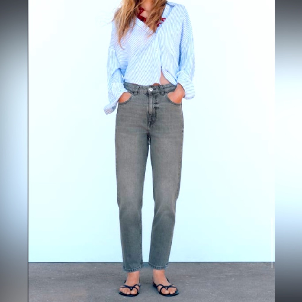 Zara limited edition minimalist high rise mom fit cotton denim